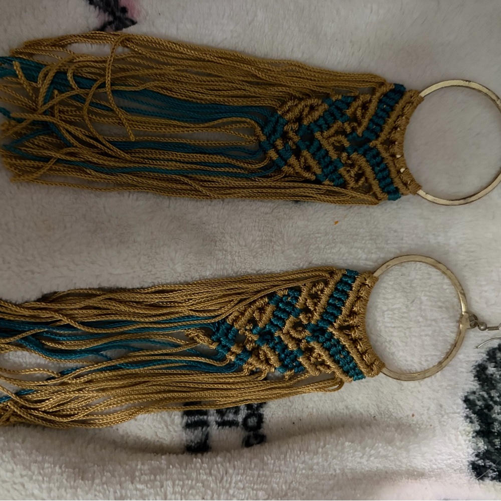 Bohemian Gold and Teal Fringe Earrings